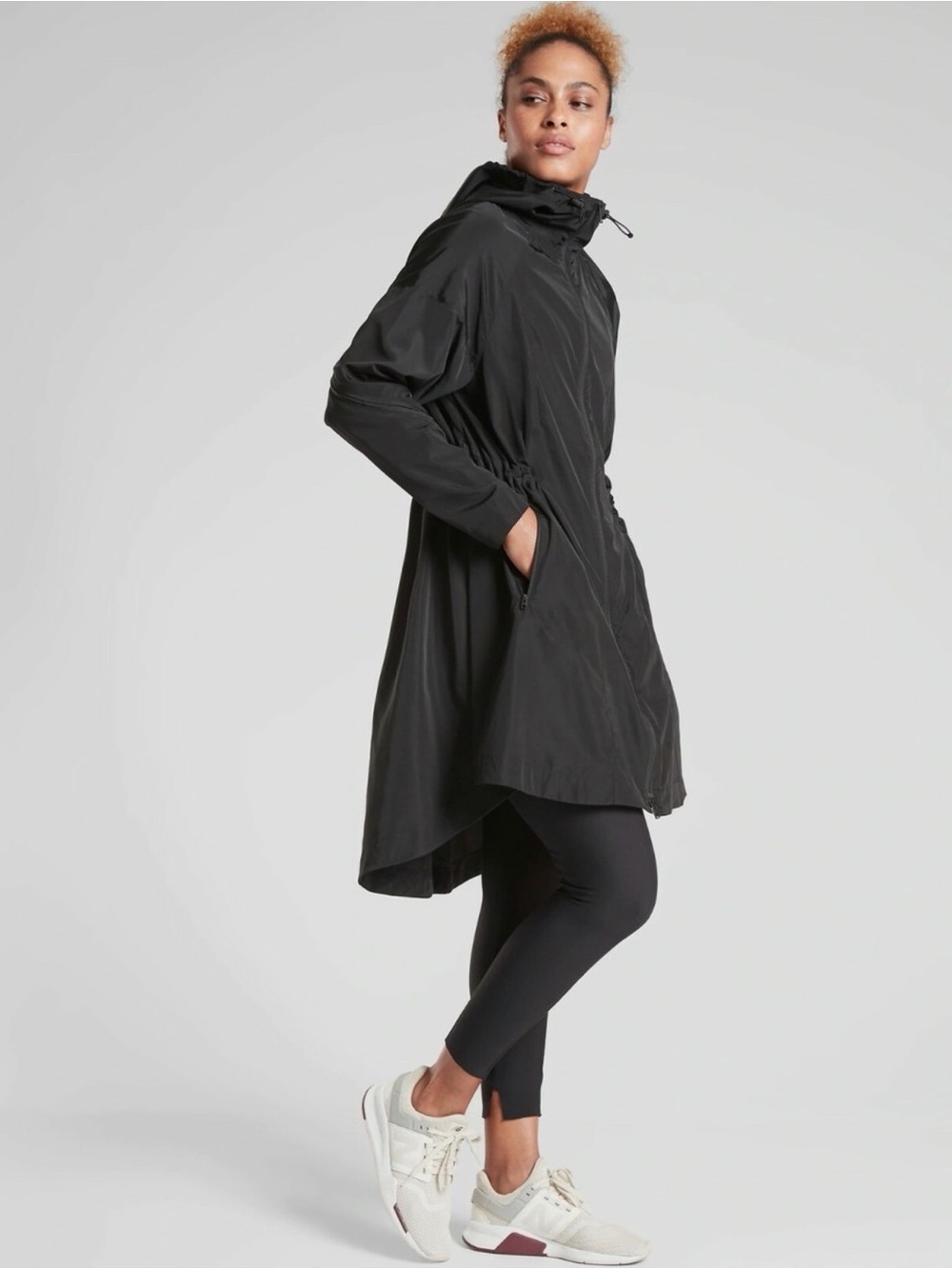 Athleta Black Hooded Trench Coat